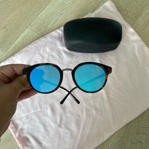 Guess Round Sunglasses Brown Tortoise and Gunmetal Frame Blue Mirror Lens